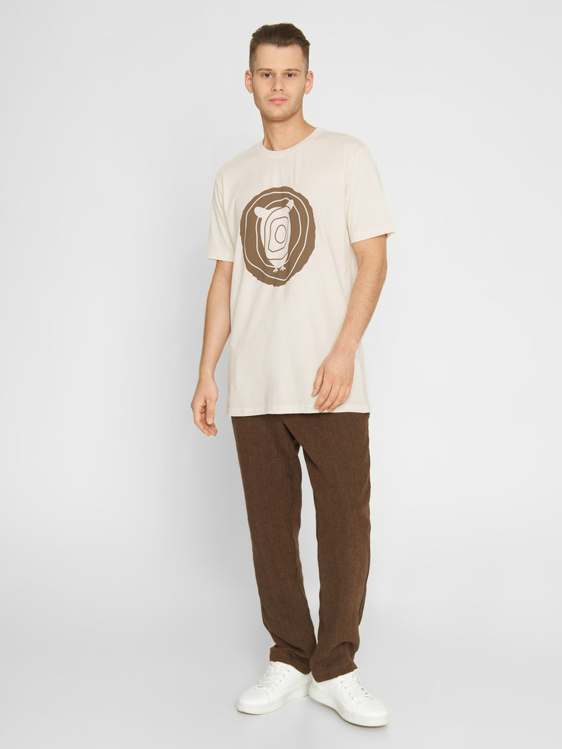 KnowledgeCotton Apparel - MEN Tee in single jersey with wood print T-shirts 1387 Egret