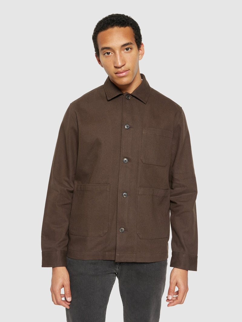 KnowledgeCotton Apparel - MEN Twill overshirt GOTS/Vegan Overshirts 1243 Demitasse (brown)