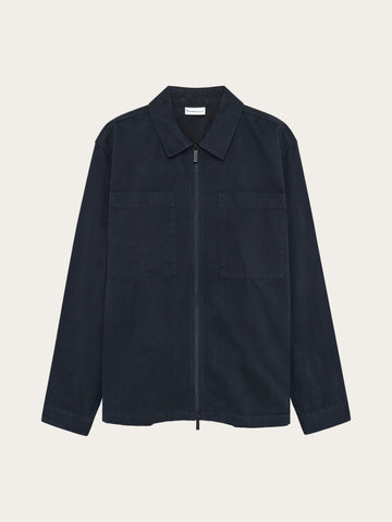 KnowledgeCotton Apparel - MEN Twill zip overshirt Overshirts 1001 Total Eclipse