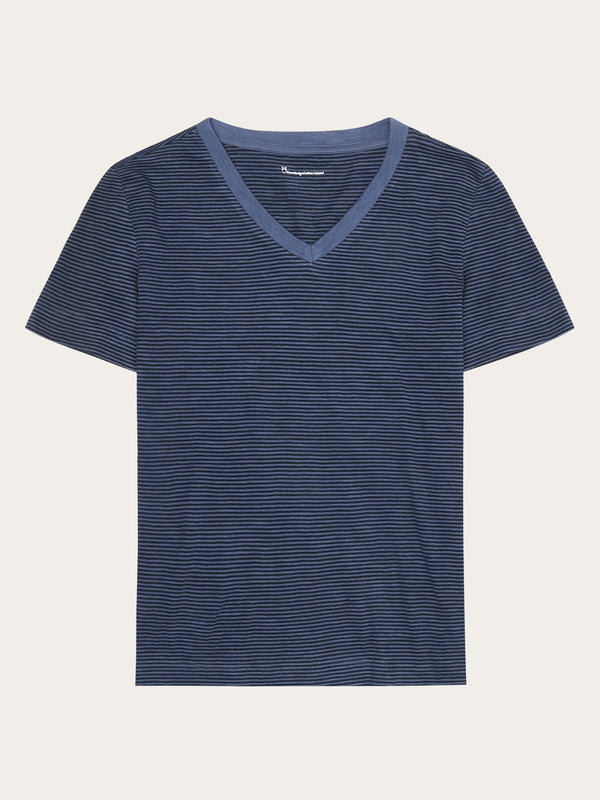 KnowledgeCotton Apparel - WMN V-neck slub t-shirt - GOTS/Vegan T-shirts 8036 Navy