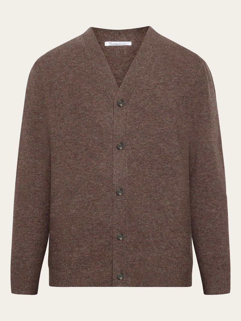 KnowledgeCotton Apparel - MEN V-neck wool knit cardigan - RWS Knits 1243 Demitasse (brown)