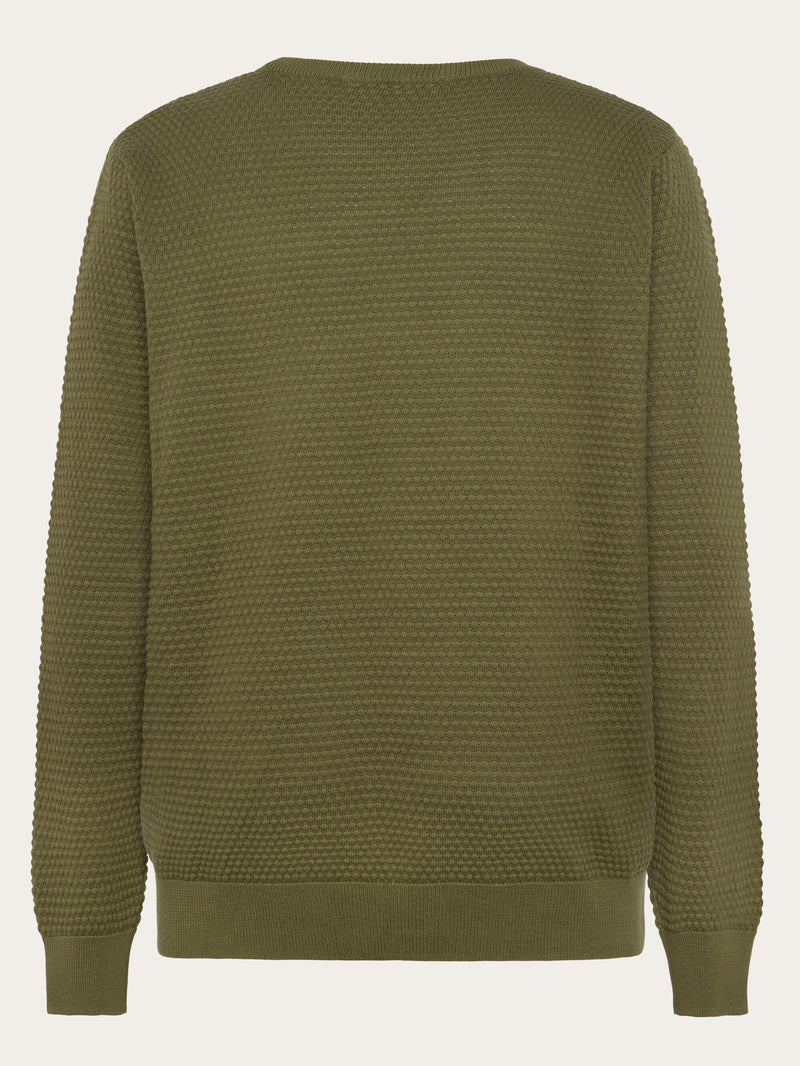 KnowledgeCotton Apparel - MEN VAGN regular bubble knit crew neck - Regenerative Organic Certified - GOTS/Vegan Knits 1068 Burned Olive