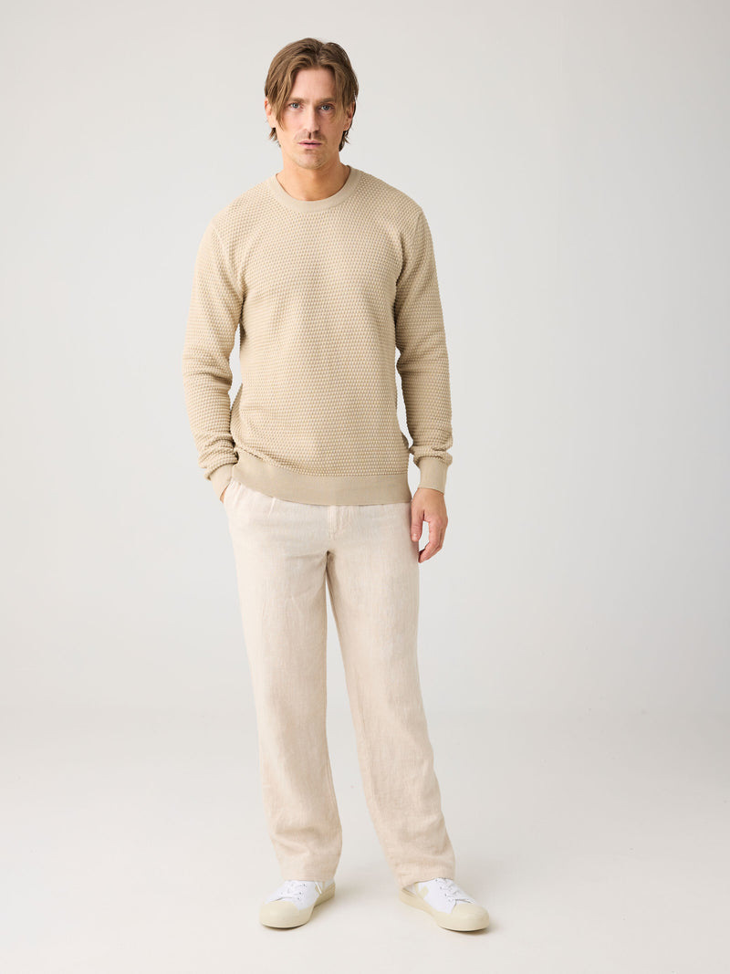 KnowledgeCotton Apparel - MEN VAGN regular bubble knit crew neck - Regenerative Organic Certified - GOTS/Vegan Knits 1228 Light feather gray