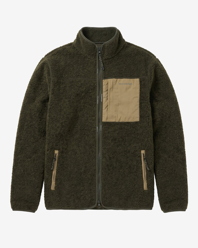 KnowledgeCotton Apparel - MEN Wool fleece full zip Fleeces 1090 Forest Night