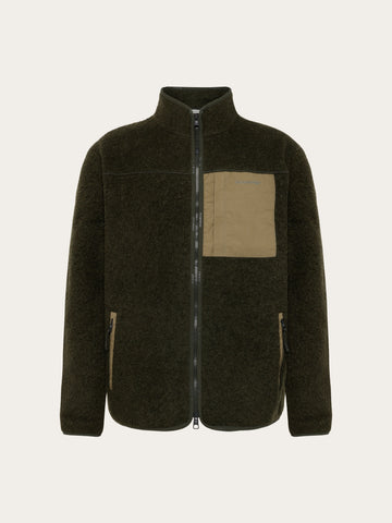 KnowledgeCotton Apparel - MEN Wool fleece full zip Fleeces 1090 Forest Night