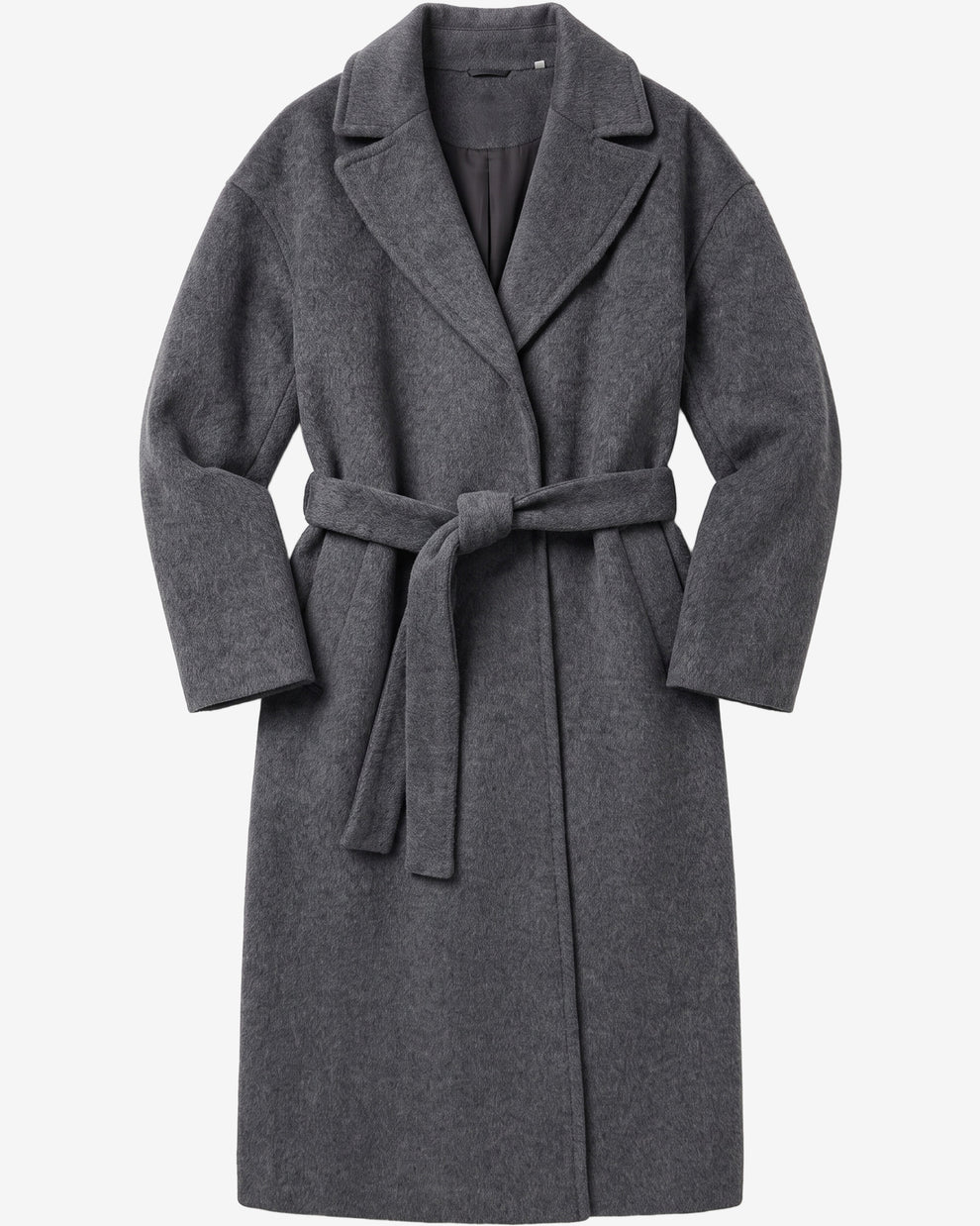 KnowledgeCotton Apparel - WMN Wool lapel coat Jackets 1073 Dark Grey Melange