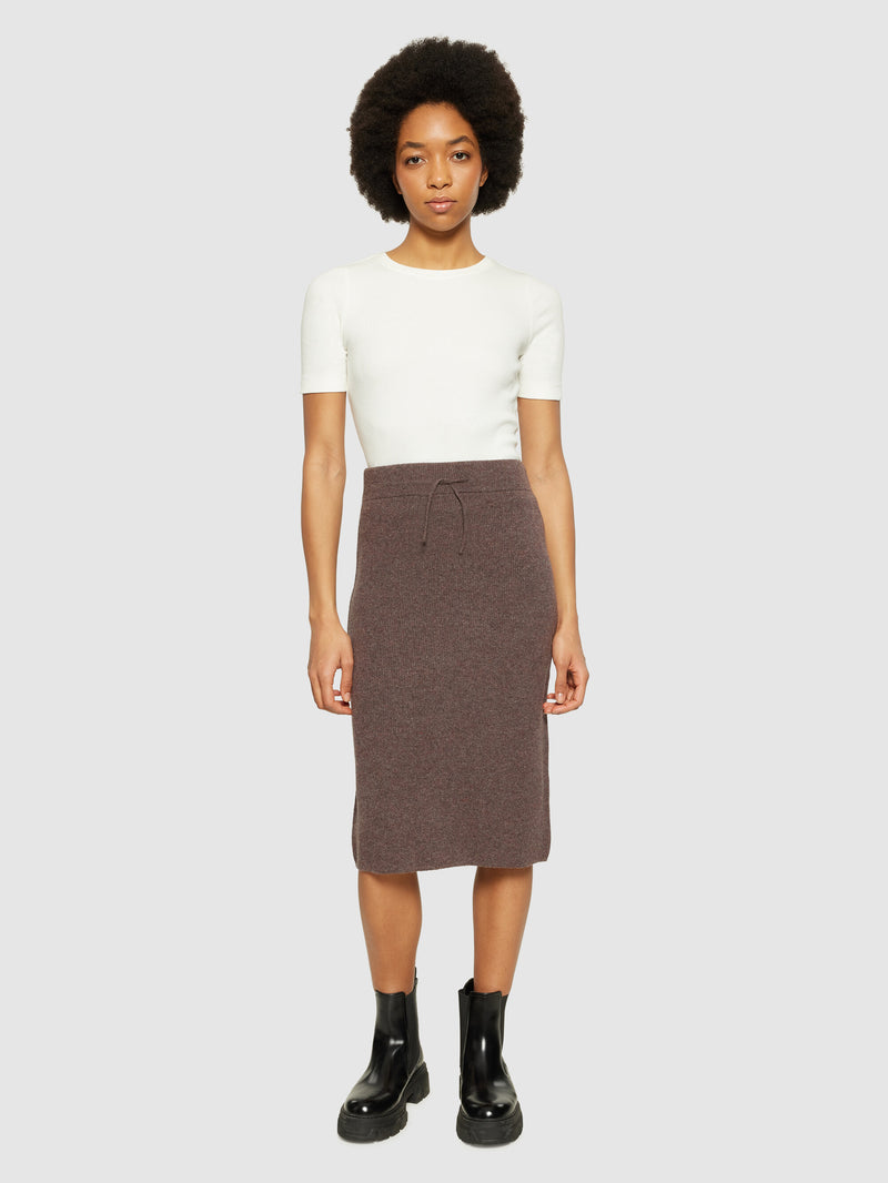 KnowledgeCotton Apparel - WMN Wool midth lengt rib knit skirt Skirts 1243 Demitasse (brown)
