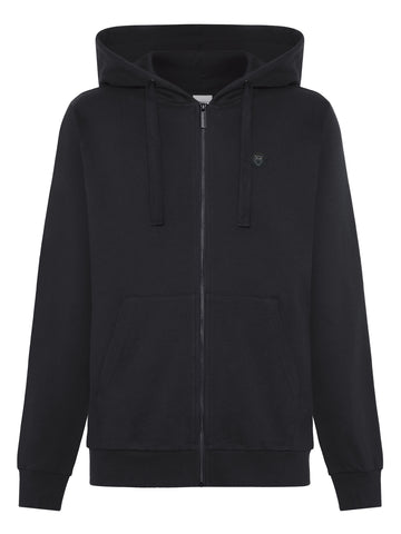 KnowledgeCotton Apparel - MEN Zip hood kangaroo badge sweat Sweats 1300 Black Jet