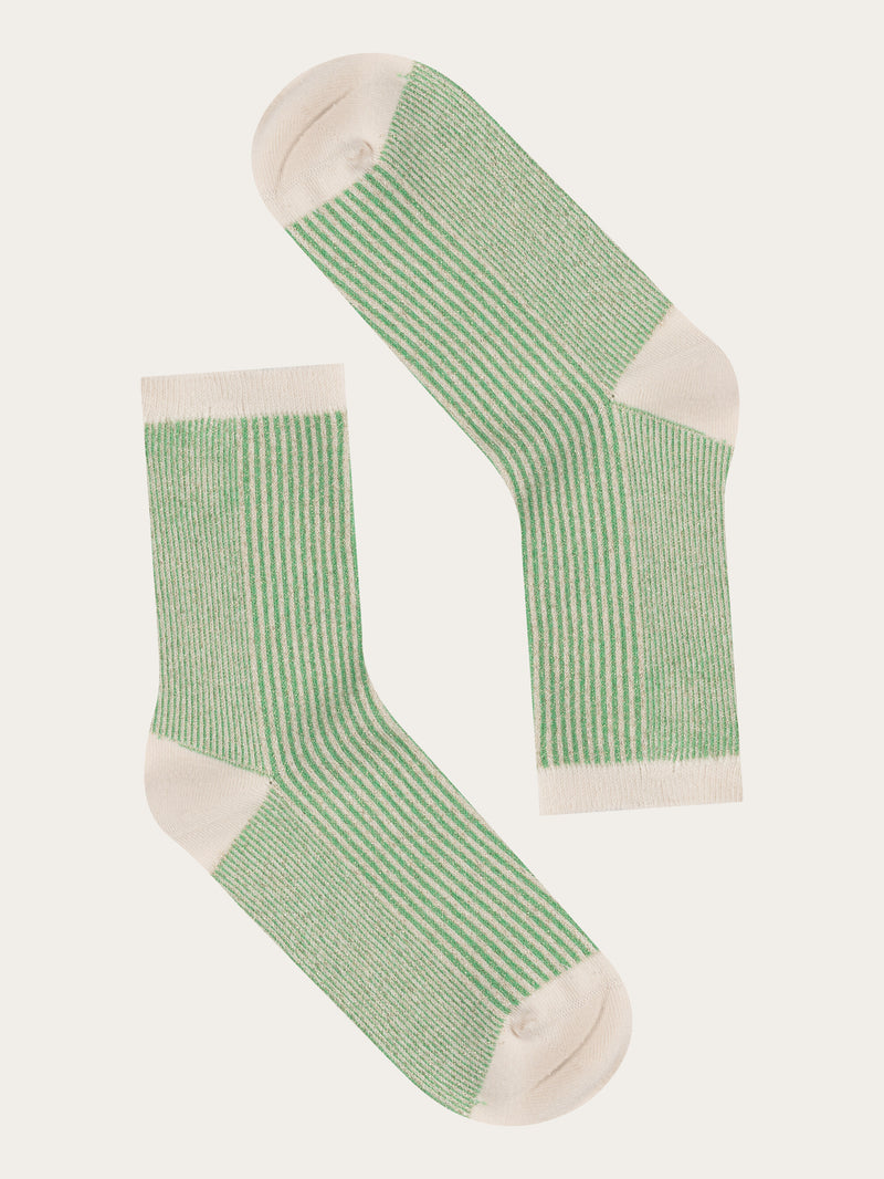 KnowledgeCotton Apparel - WMN 2-pack colorblock lurex rib socks Socks 1218 Vibrant Green