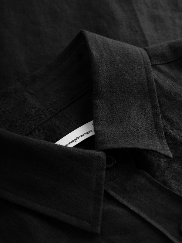 KnowledgeCotton Apparel - WMN ASTER fold up short sleeve linen shirt Shirts 1300 Black Jet
