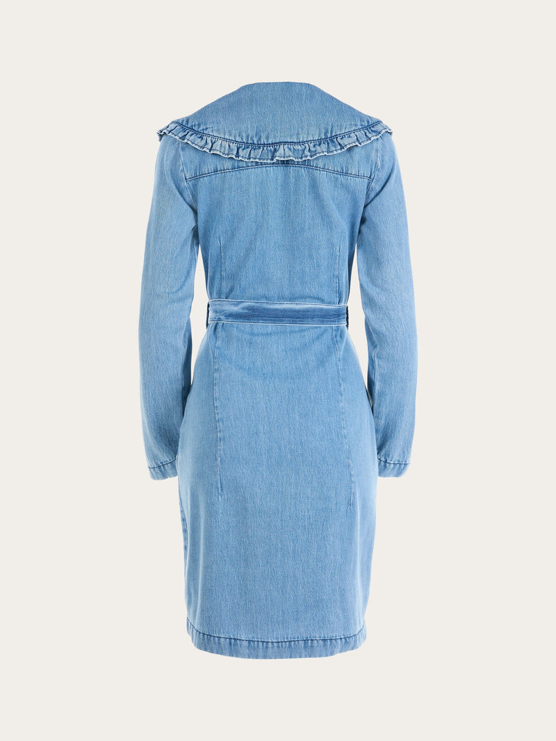 KnowledgeCotton Apparel - WMN Big ruffled collar dress Dresses 3052 Medium wash