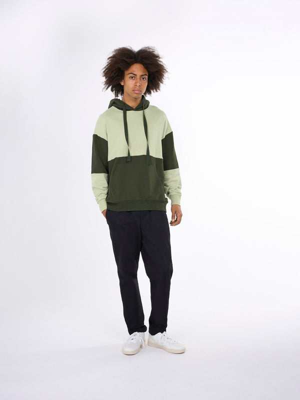 KnowledgeCotton Apparel - MEN Block striped loose sweat with hood and pockets Sweats 1090 Forrest Night