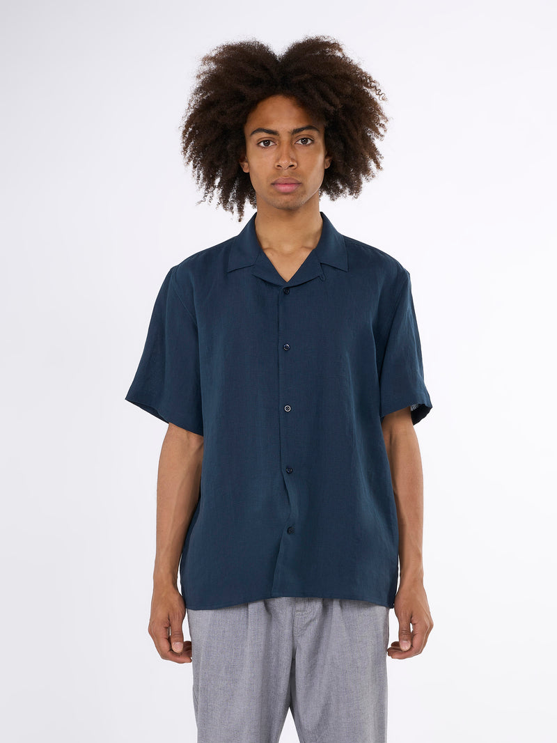 KnowledgeCotton Apparel - MEN Box fit short sleeved linen shirt Shirts 1001 Total Eclipse