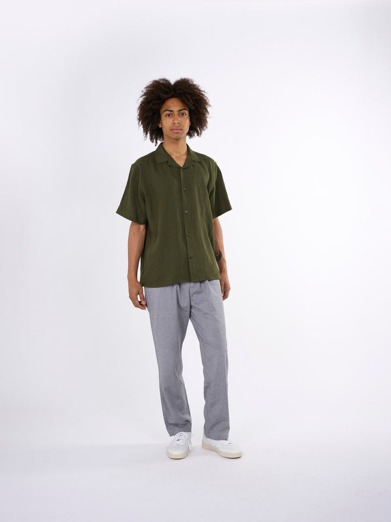 KnowledgeCotton Apparel - MEN Box fit short sleeved linen shirt Shirts 1090 Forrest Night