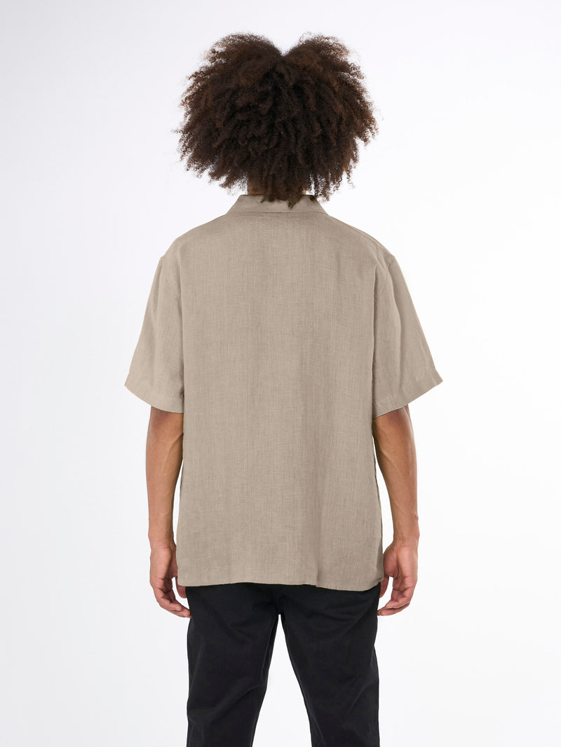 KnowledgeCotton Apparel - MEN Box fit short sleeved linen shirt Shirts 1228 Light feather gray