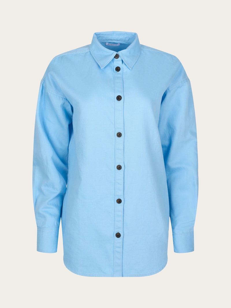 KnowledgeCotton Apparel - WMN Cotton-linen blend Loose shirt Shirts 1377 Airy Blue