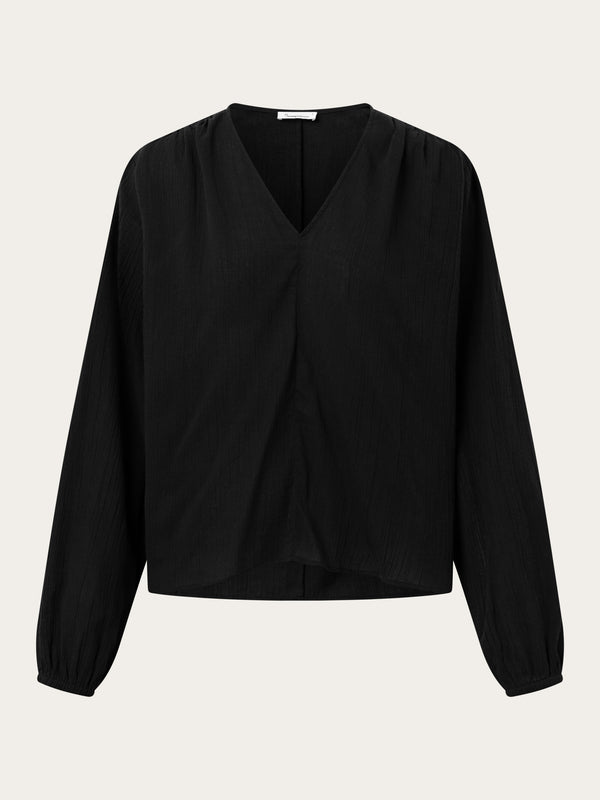 KnowledgeCotton Apparel - WMN Cotton crepe a-shape volume sleeved shirt Shirts 1300 Black Jet