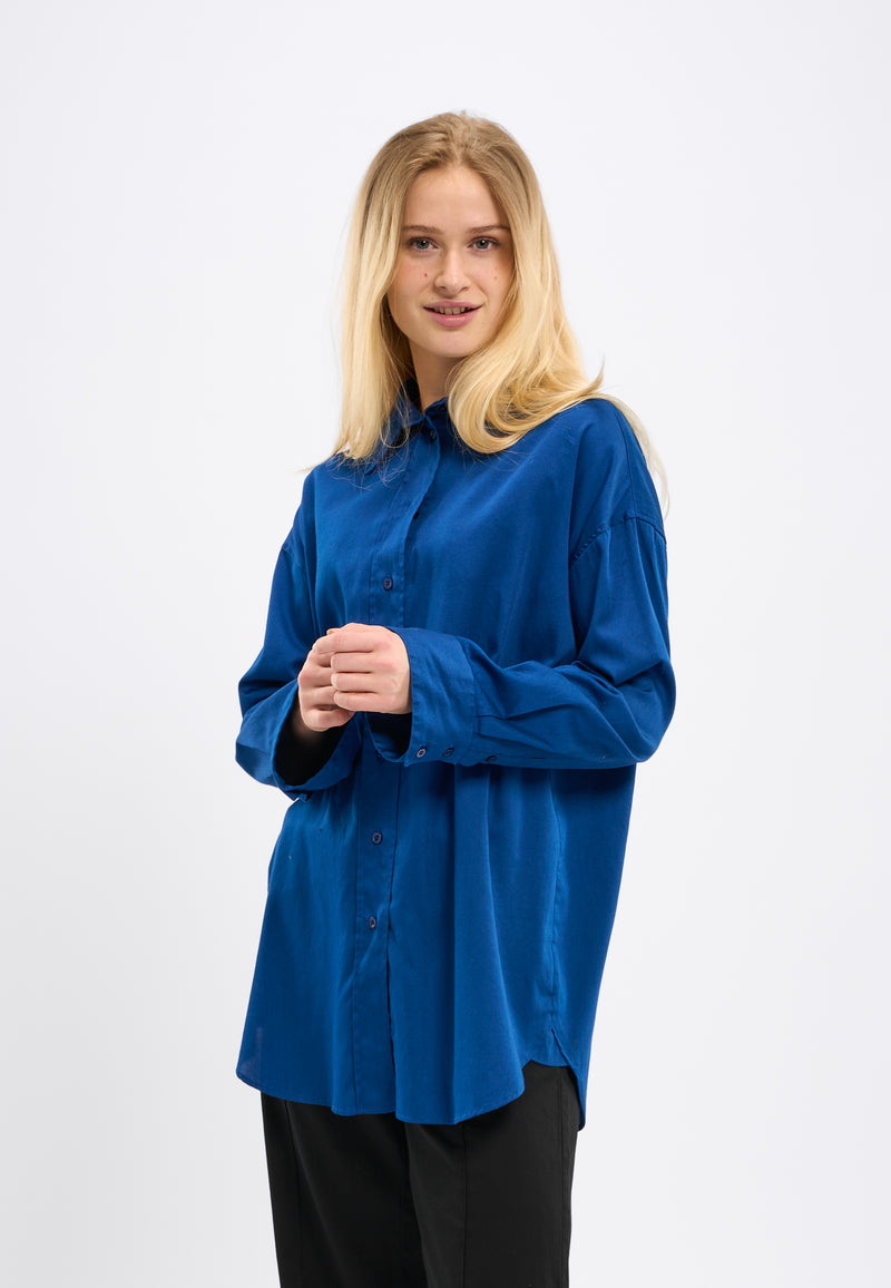 KnowledgeCotton Apparel - WMN Cotton satin oversized long sleeved shirt Overshirts 1065 Limoges