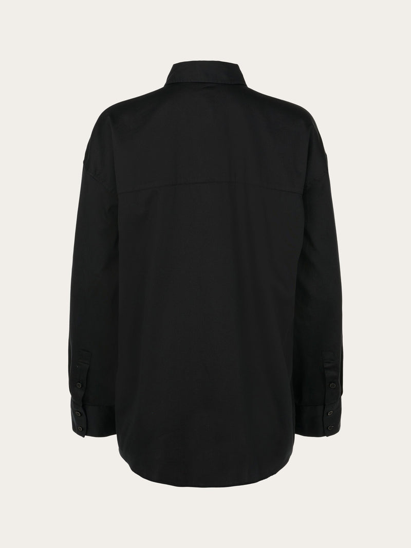 KnowledgeCotton Apparel - WMN Cotton satin oversized long sleeved shirt Overshirts 1300 Black Jet