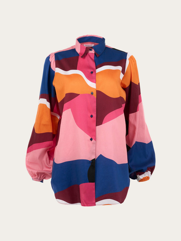 KnowledgeCotton Apparel - WMN Cotton satin printed long sleeved shirt Shirts 9998 item color