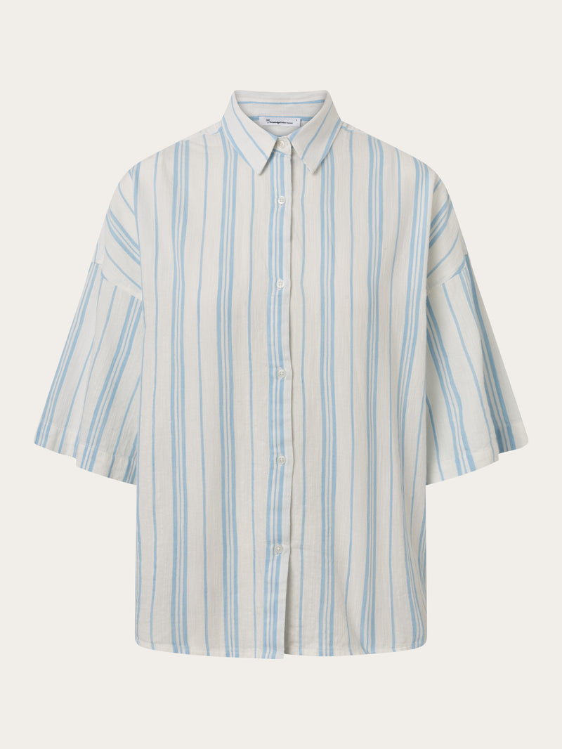 KnowledgeCotton Apparel - WMN Cotton short sleeved a-shape shirt Shirts 8005 Stripe