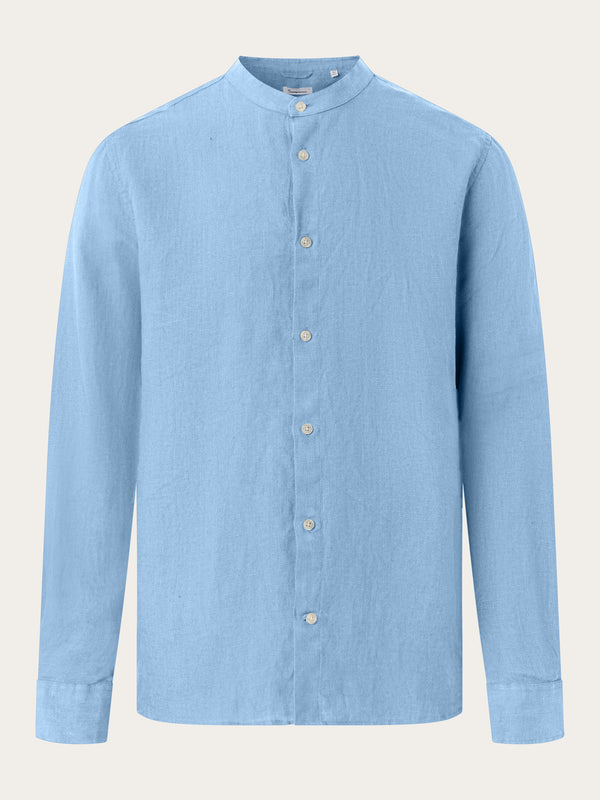 KnowledgeCotton Apparel - MEN Custom fit linen stand collar shirt Shirts 1377 Airy Blue
