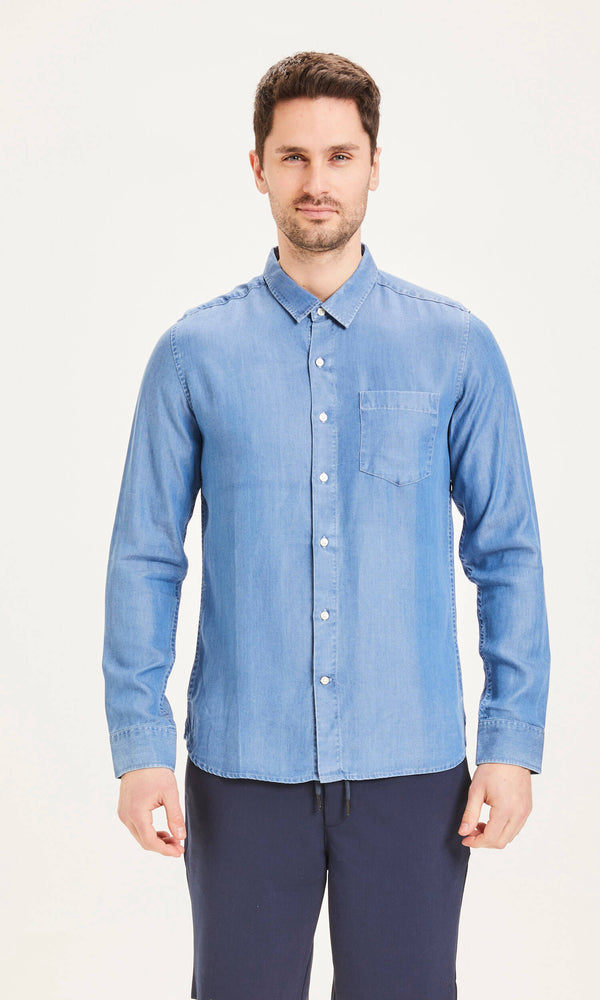 KnowledgeCotton Apparel - MEN ELDER relaxed fit denim Tencel™ shirt Shirts 3035 Vintage Indigo