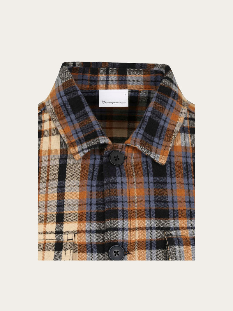 KnowledgeCotton Apparel - MEN Earth colors checked overshirt Overshirts 1366 Brown Sugar