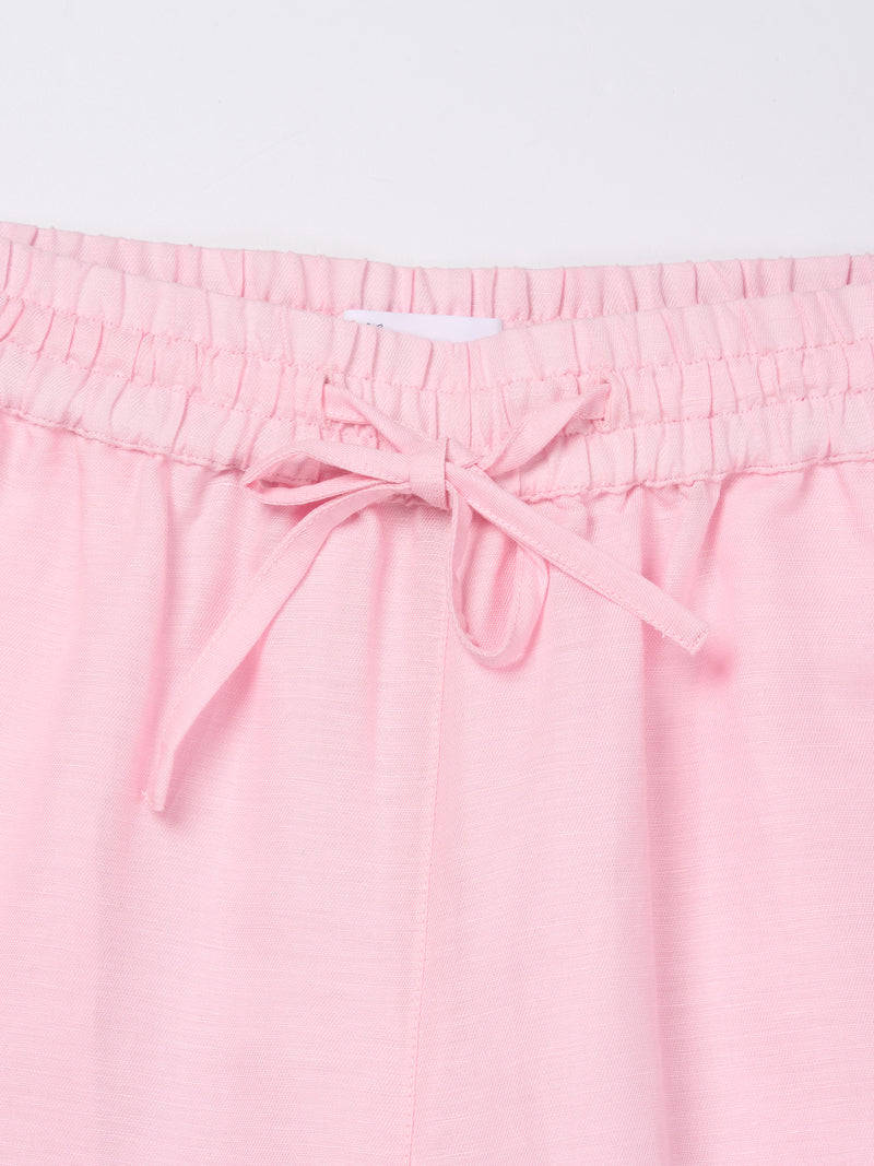 KnowledgeCotton Apparel - WMN Linen Mix Elastic Waist Pants Pants 1378 Parfait Pink