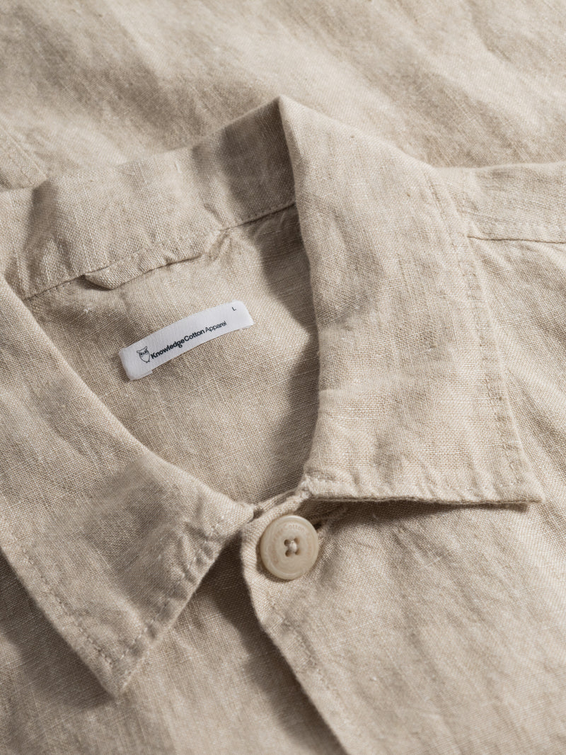 KnowledgeCotton Apparel - MEN Linen overshirt Overshirts 1228 Light feather gray