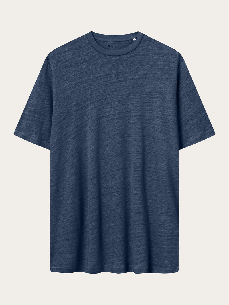 KnowledgeCotton Apparel - MEN Linen t-shirt T-shirts 1222 Insigna Blue