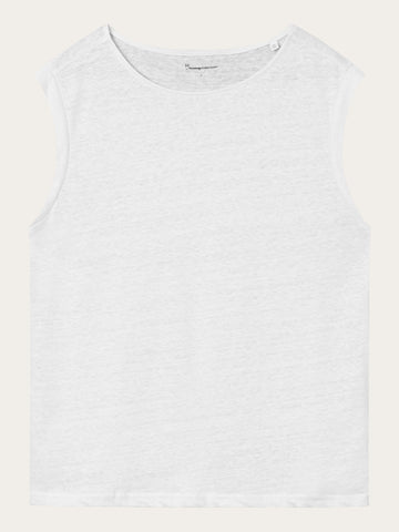 KnowledgeCotton Apparel - WMN Loose fold up linen t-shirt T-shirts 1010 Bright White