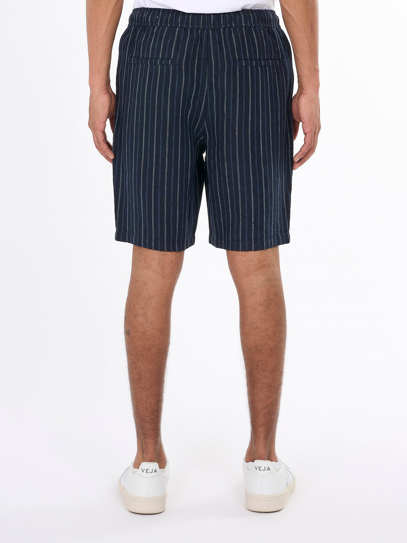 KnowledgeCotton Apparel - MEN Loose striped shorts Shorts 8003 Stripe - navy