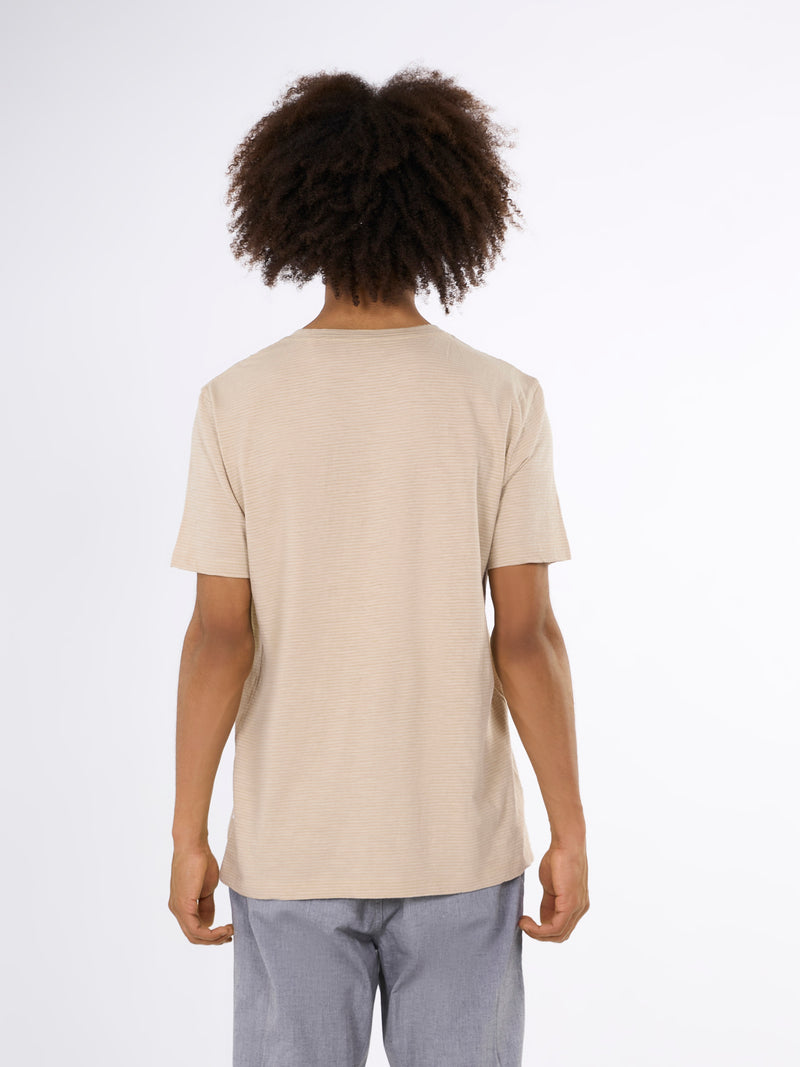 KnowledgeCotton Apparel - MEN Narrow striped slub t-shirt T-shirts 1347 Safari