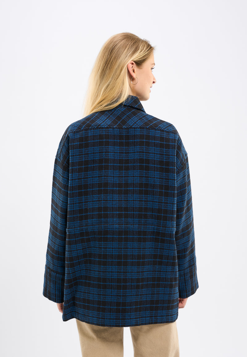 KnowledgeCotton Apparel - WMN Oversized checked cotton button overshirt Overshirts 1300 Black Jet