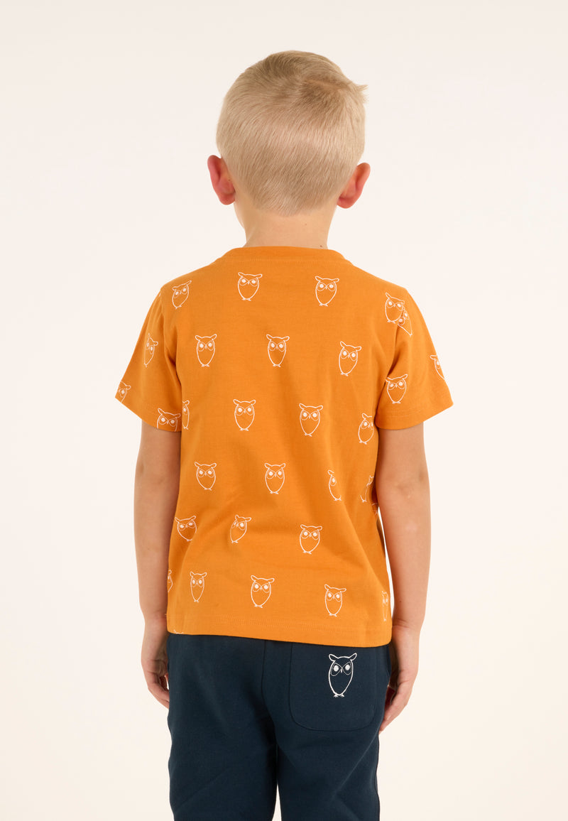 KnowledgeCotton Apparel - YOUNG Owl AOP t-shirt T-shirts 1365 Desert Sun