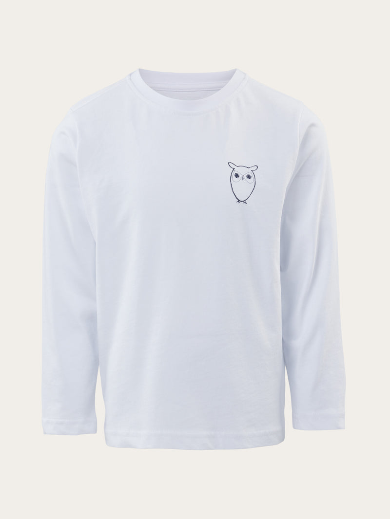 KnowledgeCotton Apparel - YOUNG Owl chest print long sleeved t-shirt T-shirts 1010 Bright White