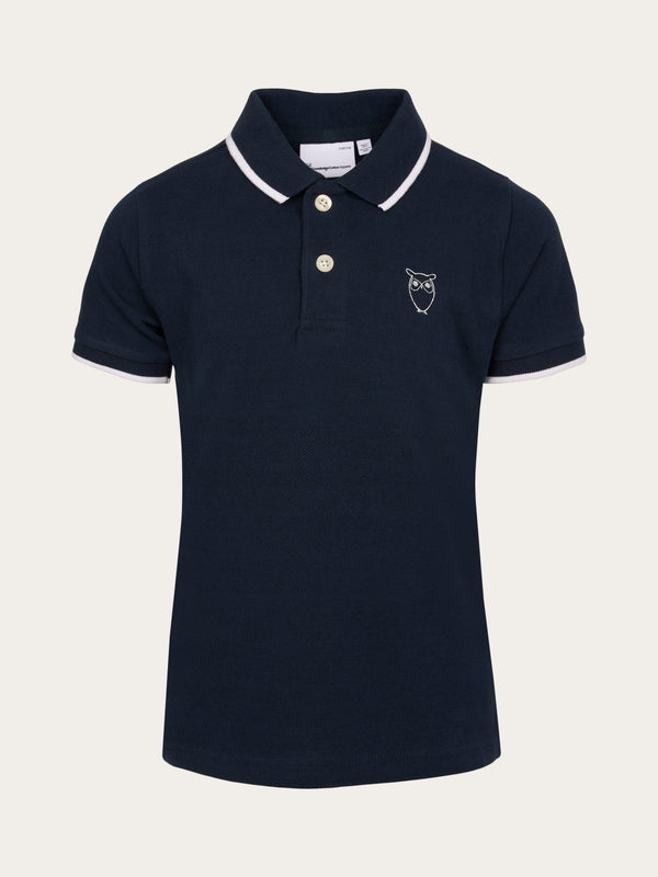 KnowledgeCotton Apparel - YOUNG Polo with contrast stripes Polos 1001 Total Eclipse