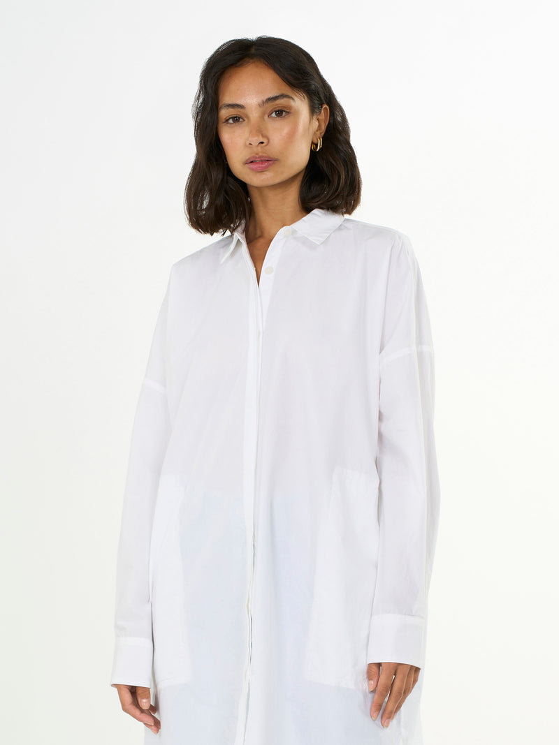 KnowledgeCotton Apparel - WMN Poplin dropped shoulder shirt dress Dresses 1010 Bright White