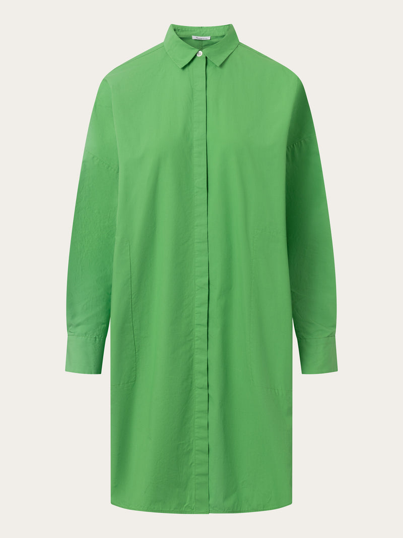 KnowledgeCotton Apparel - WMN Poplin dropped shoulder shirt dress Dresses 1218 Vibrant Green
