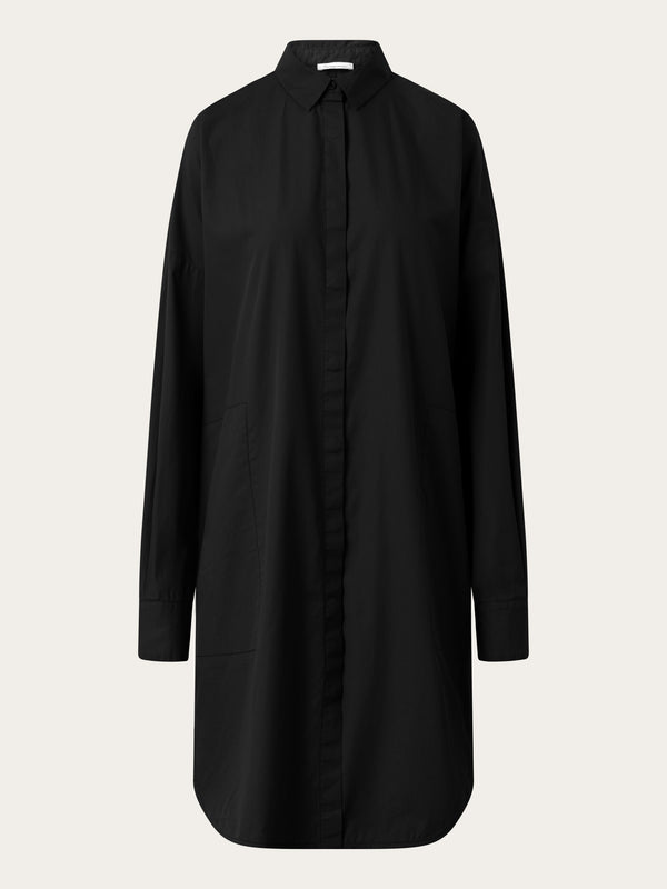 KnowledgeCotton Apparel - WMN Poplin dropped shoulder shirt dress Dresses 1300 Black Jet