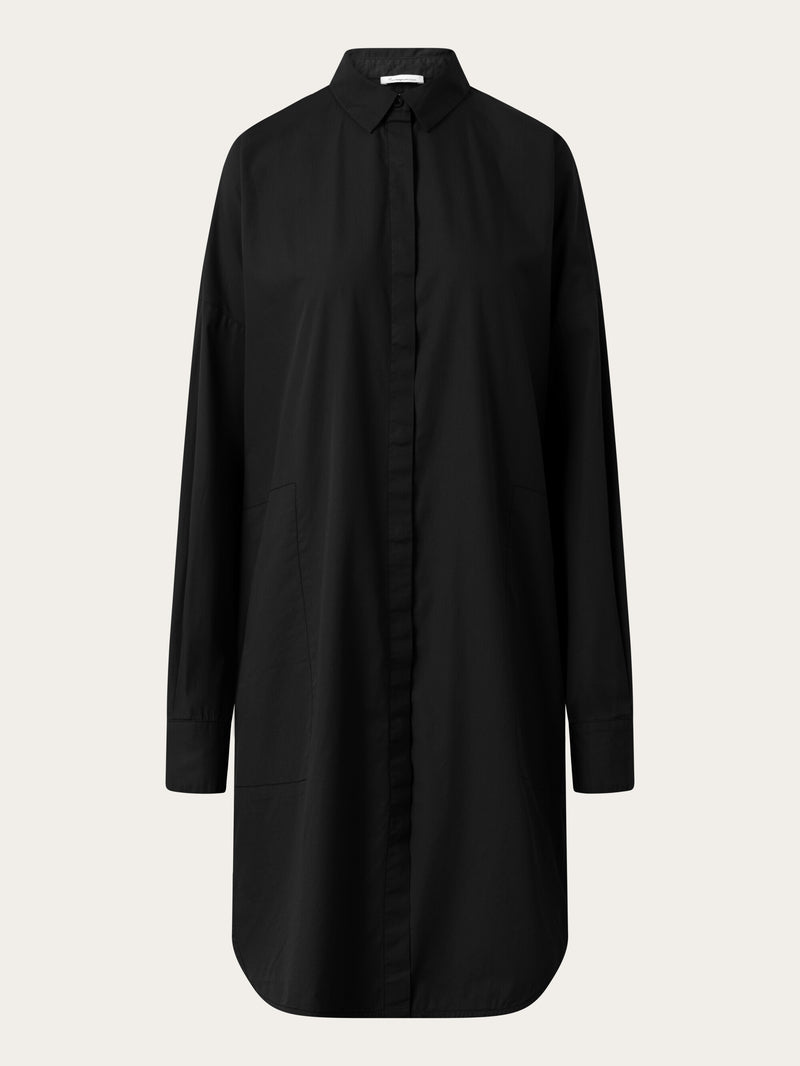 KnowledgeCotton Apparel - WMN Poplin dropped shoulder shirt dress Dresses 1300 Black Jet