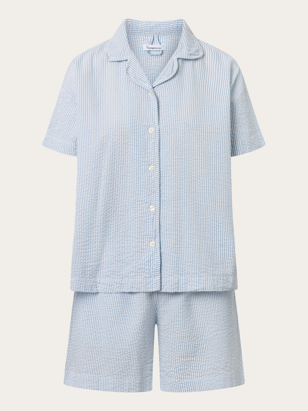 KnowledgeCotton Apparel - WMN Pyjama set short Shorts 1335 - Blue Fog