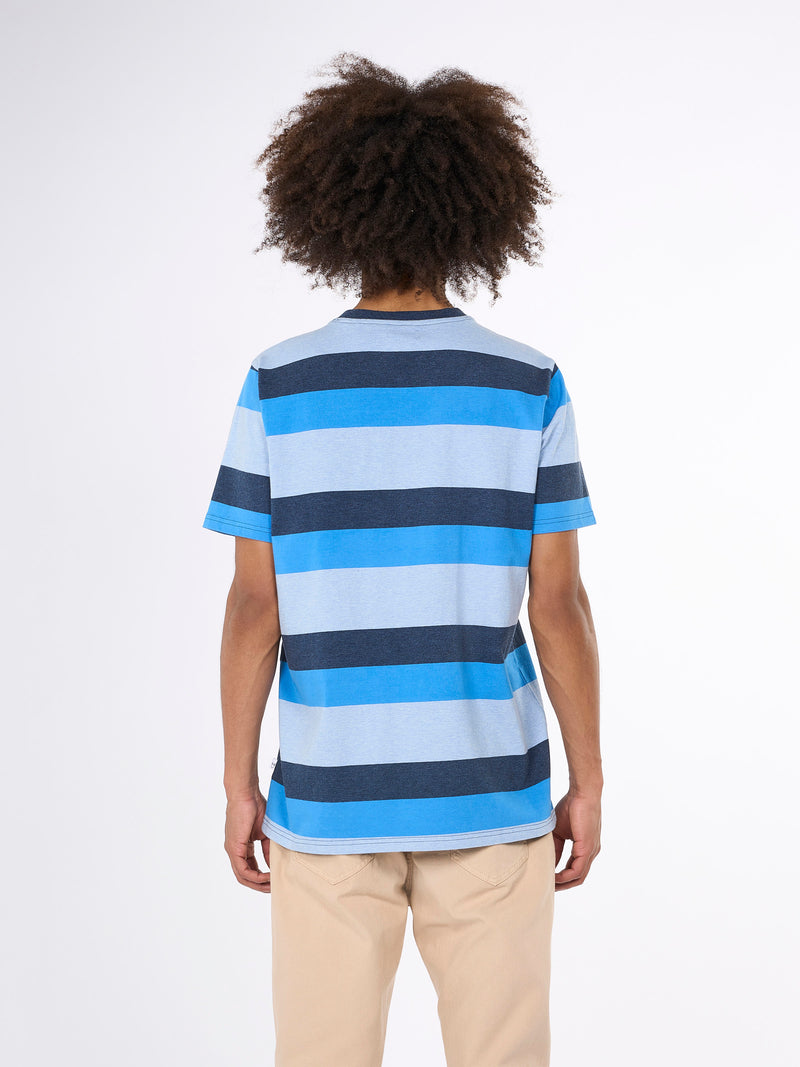 KnowledgeCotton Apparel - MEN Regular block striped t-shirt T-shirts 1357 Campanula