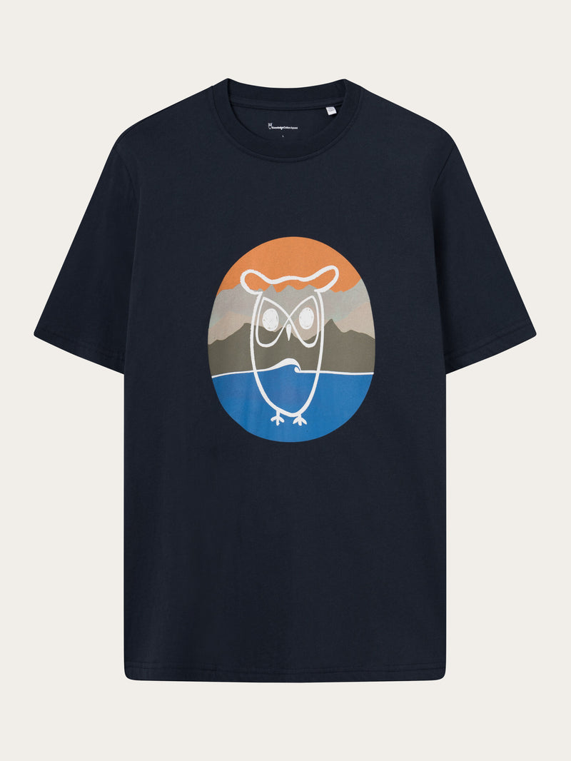 KnowledgeCotton Apparel - MEN Regular mountain front print t-shirt T-shirts 1001 Total Eclipse