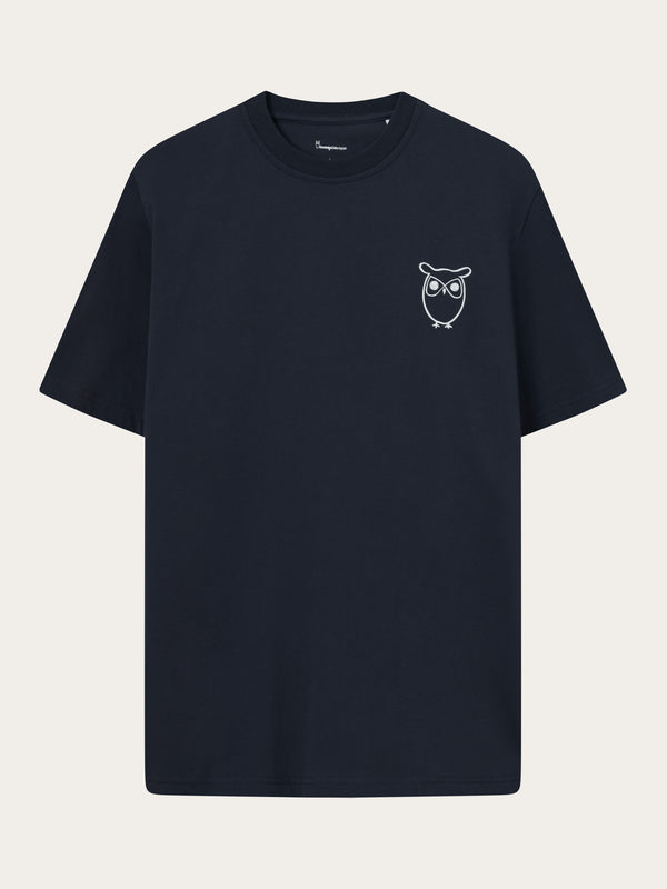 KnowledgeCotton Apparel - MEN Regular owl chest print t-shirt T-shirts 1001 Total Eclipse