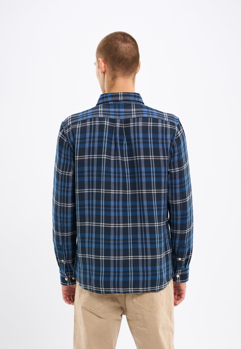 KnowledgeCotton Apparel - MEN Relaxed checked shirt Shirts 1001 Total Eclipse
