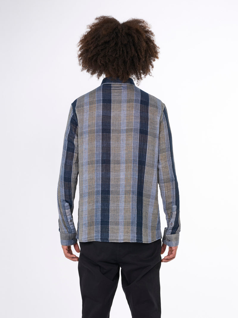 KnowledgeCotton Apparel - MEN Relaxed double layer striped shirt Shirts 8003 Stripe - navy