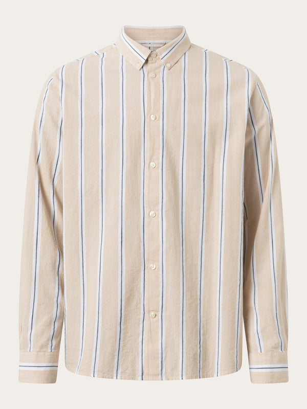 KnowledgeCotton Apparel - MEN Relaxed fit striped cotton shirt Shirts 8002 Stripe - safari