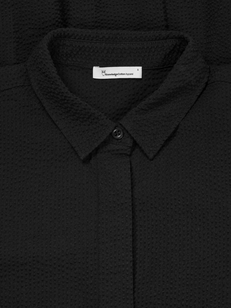 KnowledgeCotton Apparel - WMN Seersucker short shirt dress Dresses 1300 Black Jet